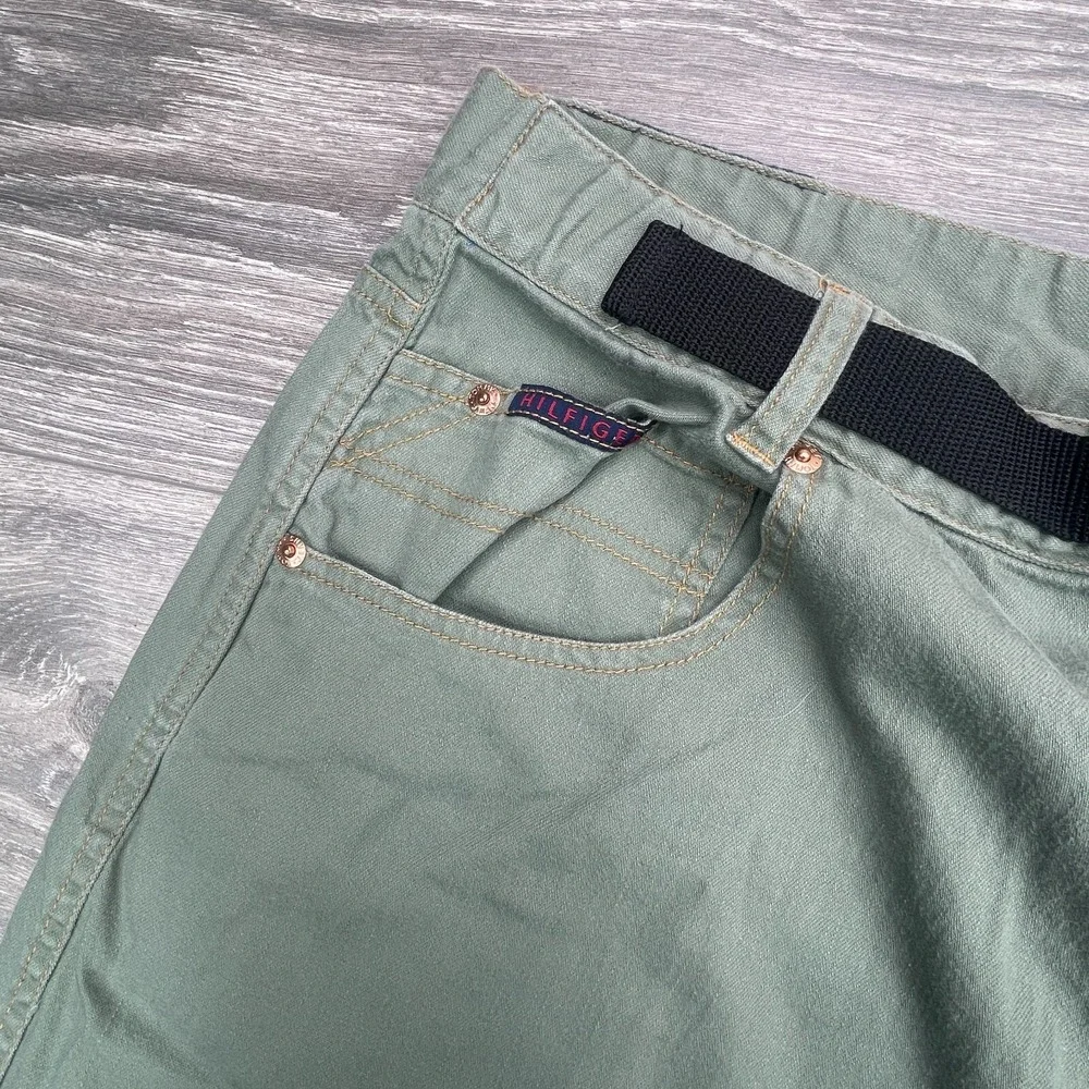 Vintage Tommy Hilfiger Cargo Shorts Mens 36 Green Belted Utility Baggy Y2K